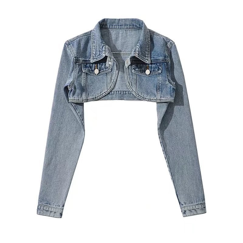 A timeless denim layer with a vintage washed finish and cropped silhouette. Perfect for pairing with dresses, skirts, jeans, or your favorite casual looks. An effortless everyday essential.
