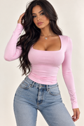 A flattering, fitted essential with a chic square neckline and ruched detailing. Perfect with jeans for an effortless everyday look or dressed up with trousers and heels.