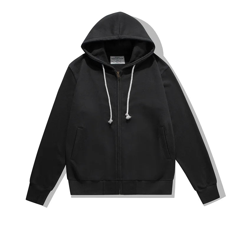 500GSM Heavyweight French Terry Hoodie - Unisex Zip-Up Pullover with Solid Color & Basic Fit Sweatshirts