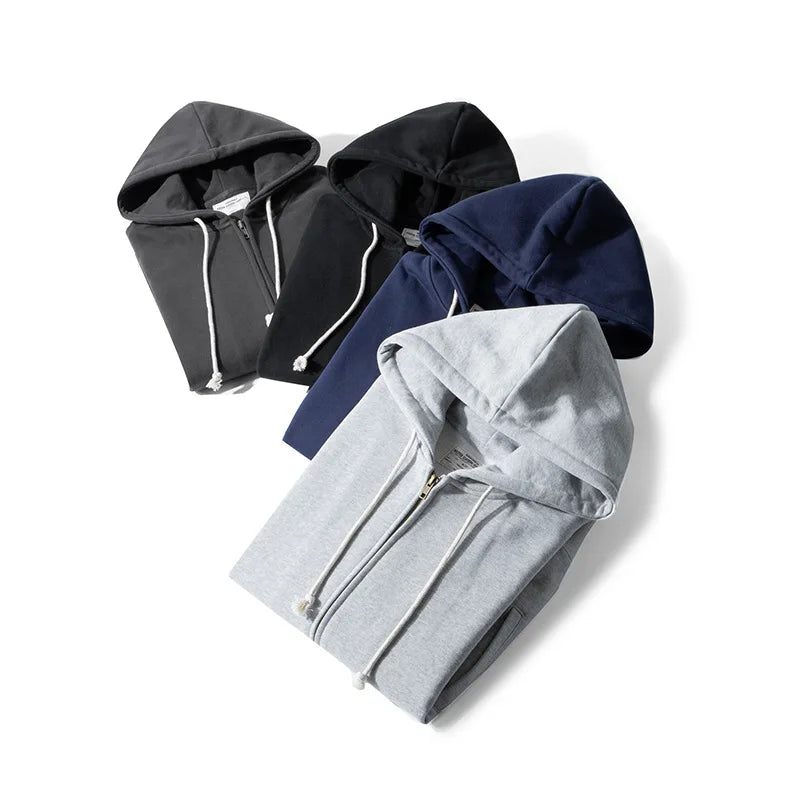 500GSM Heavyweight French Terry Hoodie - Unisex Zip-Up Pullover with Solid Color & Basic Fit Sweatshirts