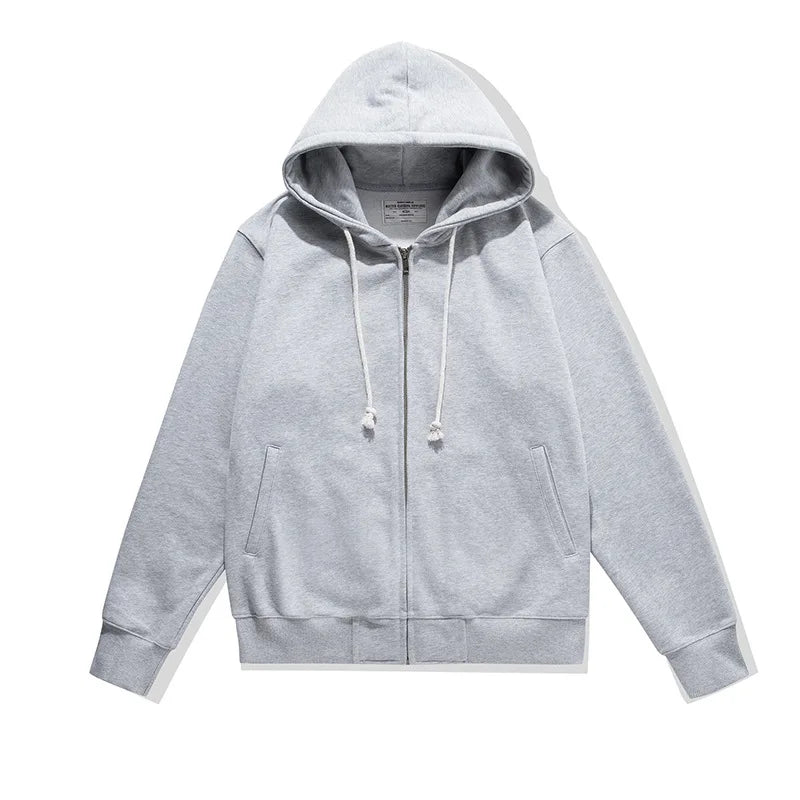 500GSM Heavyweight French Terry Hoodie - Unisex Zip-Up Pullover with Solid Color & Basic Fit Sweatshirts
