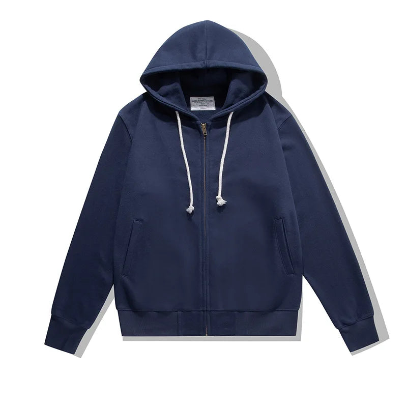 500GSM Heavyweight French Terry Hoodie - Unisex Zip-Up Pullover with Solid Color & Basic Fit Sweatshirts