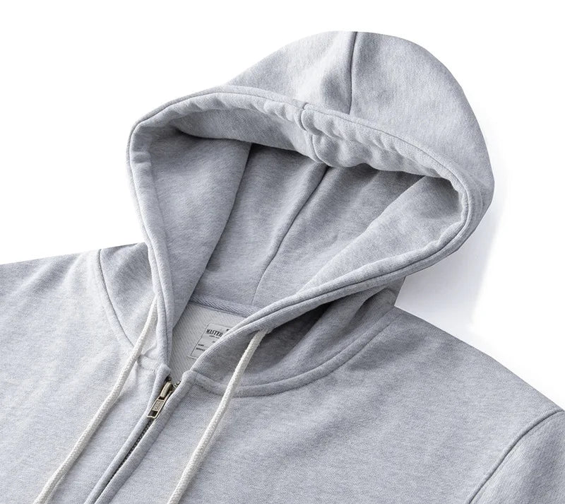 500GSM Heavyweight French Terry Hoodie - Unisex Zip-Up Pullover with Solid Color & Basic Fit Sweatshirts