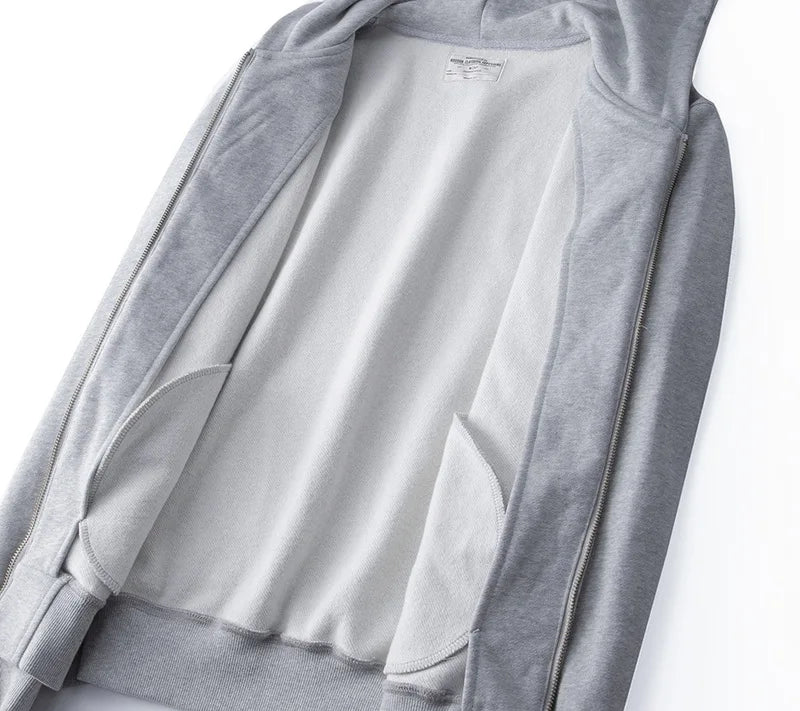 500GSM Heavyweight French Terry Hoodie - Unisex Zip-Up Pullover with Solid Color & Basic Fit Sweatshirts